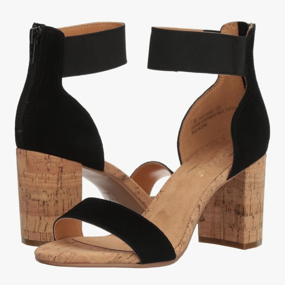 Aerosoles Women's Dress Sandal Chunky Block High Heel Black Suede Leather Cork 9